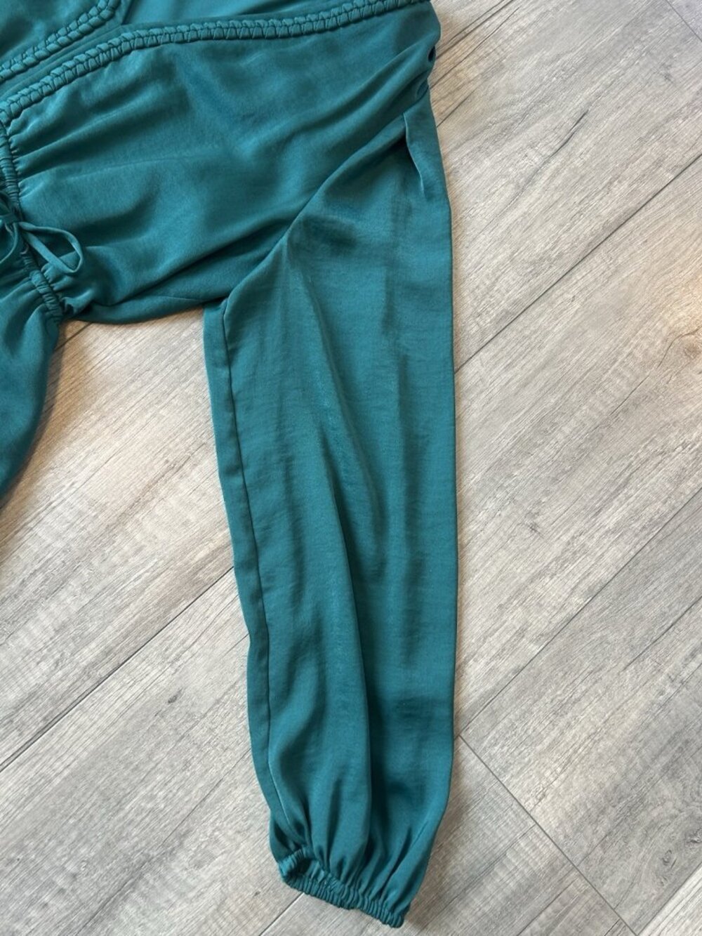 Kobi Halperin Sari Emerald Green Ruched Waist Midi Dress Long Sleeve M - Picture 8 of 16